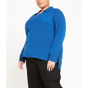 Universal Standard Better-Than-Silk Collared Blouse Polo Tunic in Navy Peony NWT